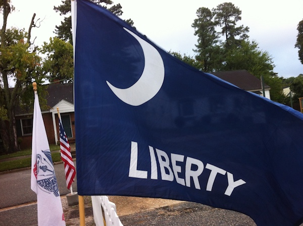 Moultrie Flag -- Flag (or a variation thereof) used by Gen. Moultrie in the defeat of the British in the first battle of Charleston.